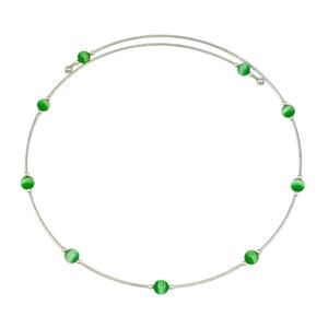 Green Cat’s Eye Tension Wire Necklace | Vintage Sterling Silver | 16"